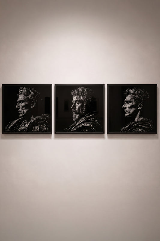 Echoes of Empire by Tijs Dragtsma, the three panels installed together